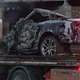 The crashed, stolen Ford Mustang